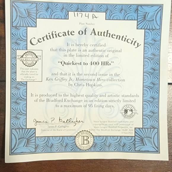 Ken Griffey Jr Limited Edition Numbered Collectors Plate and COA - Picture 4 of 4